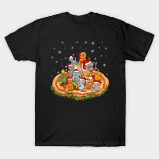 Santa Kitten Cat Pizza Santa Hat Christmas Cat Lover T-Shirt